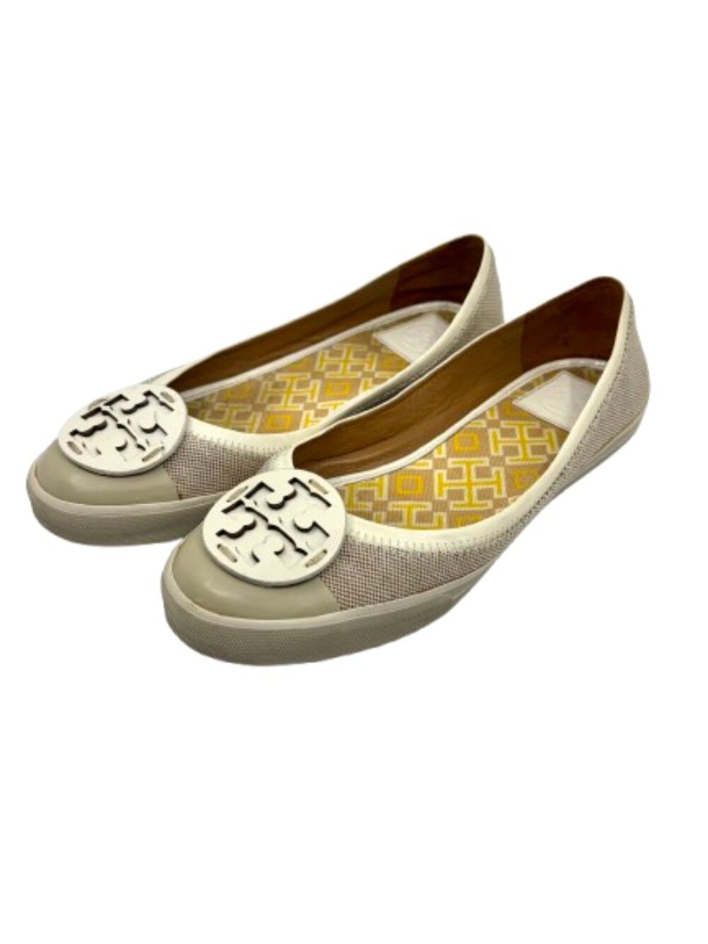 TORY BURCH~Channing Canvas & Leather Slip-On Flat Sneakers Shoes Size 8.5